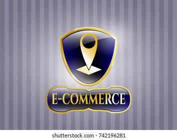  Gold badge with map pointer icon and e-commerce text inside