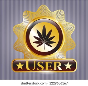  Gold badge with marijuana leaf icon and User text inside