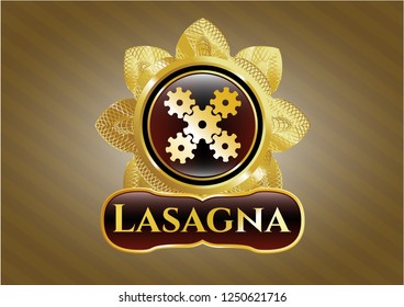  Gold badge with mechanism icon and Lasagna text inside