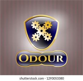  Gold badge with mechanism icon and Odour text inside