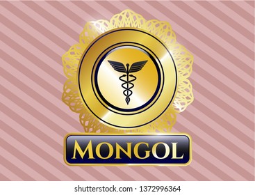  Gold badge with medicine icon and Mongol text inside