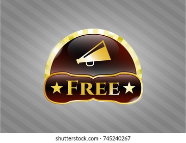  Gold badge with megaphone icon and Free text inside