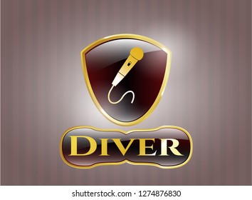  Gold badge with microphone icon and Diver text inside