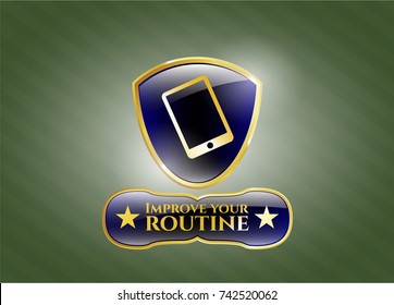  Gold badge with mobile phone icon and Improve your routine text inside