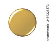 Gold badge mockup. Isolated round badge button brooch. Realistic golden blank glossy round button badge pin. Vector illustration.