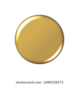 Gold badge mockup. Isolated round badge button brooch. Realistic golden blank glossy round button badge pin. Vector illustration.