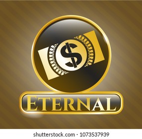  Gold badge with money, dollar bill icon and Eternal text inside