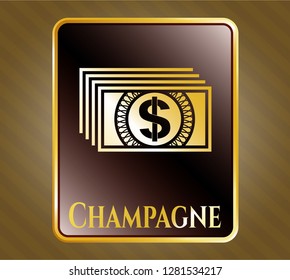  Gold badge with money icon and Champagne text inside