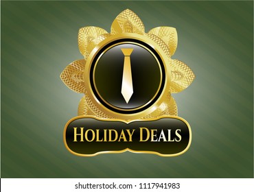  Gold badge with necktie icon and Holiday Deals text inside