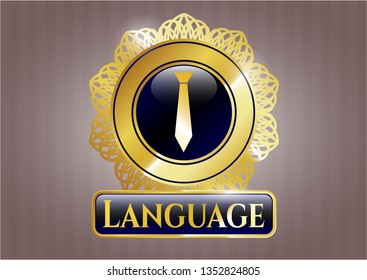  Gold badge with necktie icon and Language text inside