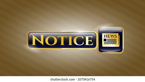   Gold badge with newspaper icon and Notice text inside