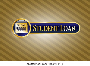   Gold badge with newspaper icon and Student Loan text inside