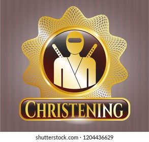  Gold badge with ninja icon and Christening text inside