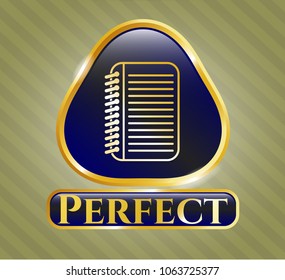  Gold badge with note book icon and Perfect text inside
