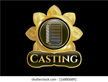  Gold badge with note book icon and Casting text inside