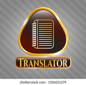  Gold badge with note book icon and Translator text inside