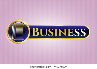  Gold badge with note book icon and Business text inside
