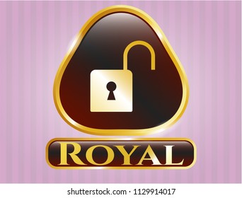  Gold badge with open lock icon and Royal text inside