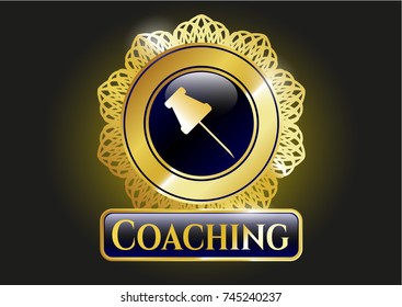  Gold badge with paper pin icon and Coaching text inside