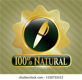  Gold badge with pen icon and 100% Natural text inside