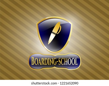  Gold badge with pen icon and Boarding-school text inside