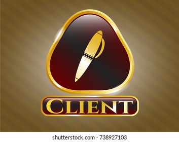 Gold badge with pen icon and Client text inside