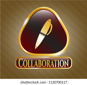  Gold badge with pen icon and Collaboration text inside