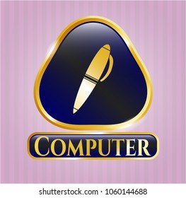  Gold badge with pen icon and Computer text inside