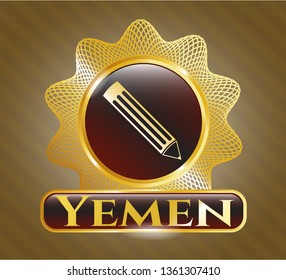  Gold badge with pencil icon and Yemen text inside