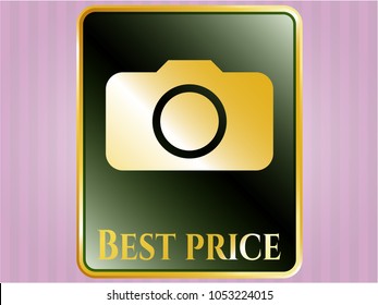  Gold badge with photo cam Golden badge with photo camera icon and Best Price text insideera icon and Best Price text inside
