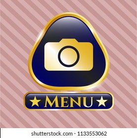  Gold badge with photo camera icon and Menu text inside