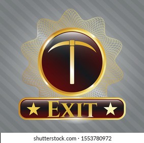  Gold badge with pickaxe icon and Exit text inside