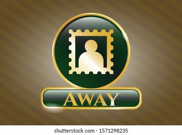  Gold badge with picture icon and Away text inside