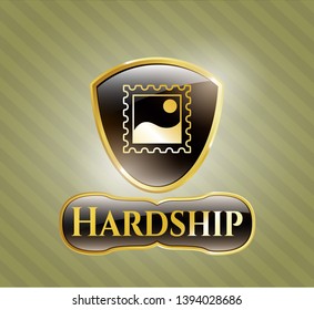  Gold badge with picture icon and Hardship text inside