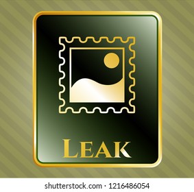  Gold badge with picture icon and Leak text inside