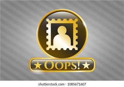  Gold badge with picture icon and Oops! text inside