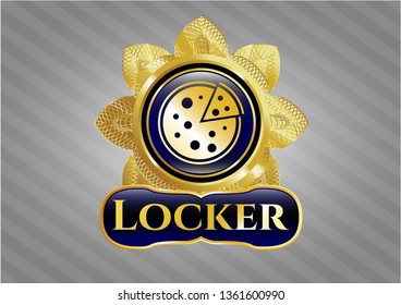  Gold badge with pizza icon and Locker text inside