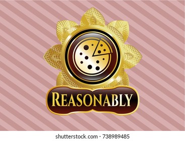  Gold badge with pizza icon and Reasonably text inside