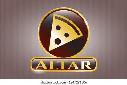  Gold badge with pizza slice icon and Altar text inside