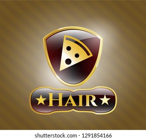  Gold badge with pizza slice icon and Hair text inside
