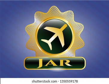  Gold badge with plane icon and Jar text inside