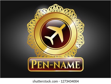  Gold badge with plane icon and Pen-name text inside