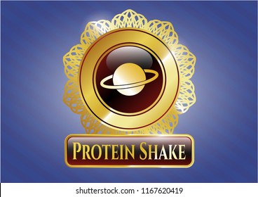  Gold badge with planet, saturn icon and Protein Shake text inside