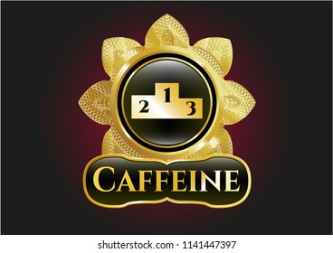  Gold badge with podium icon and Caffeine text inside