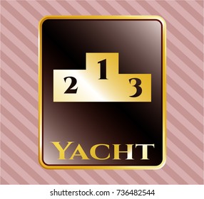  Gold badge with podium icon and Yacht text inside