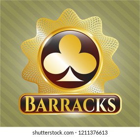  Gold badge with poker clover icon and Barracks text inside