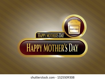  Gold badge with popcorn icon and Happy Mother's Day text inside