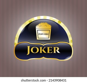 Gold Badge With Popcorn Icon And Joker Text Inside