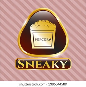  Gold Badge With Popcorn Icon And Sneaky Text Inside