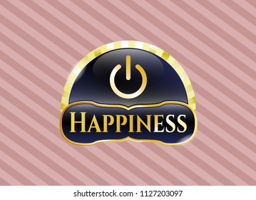  Gold badge with power icon and Happiness text inside